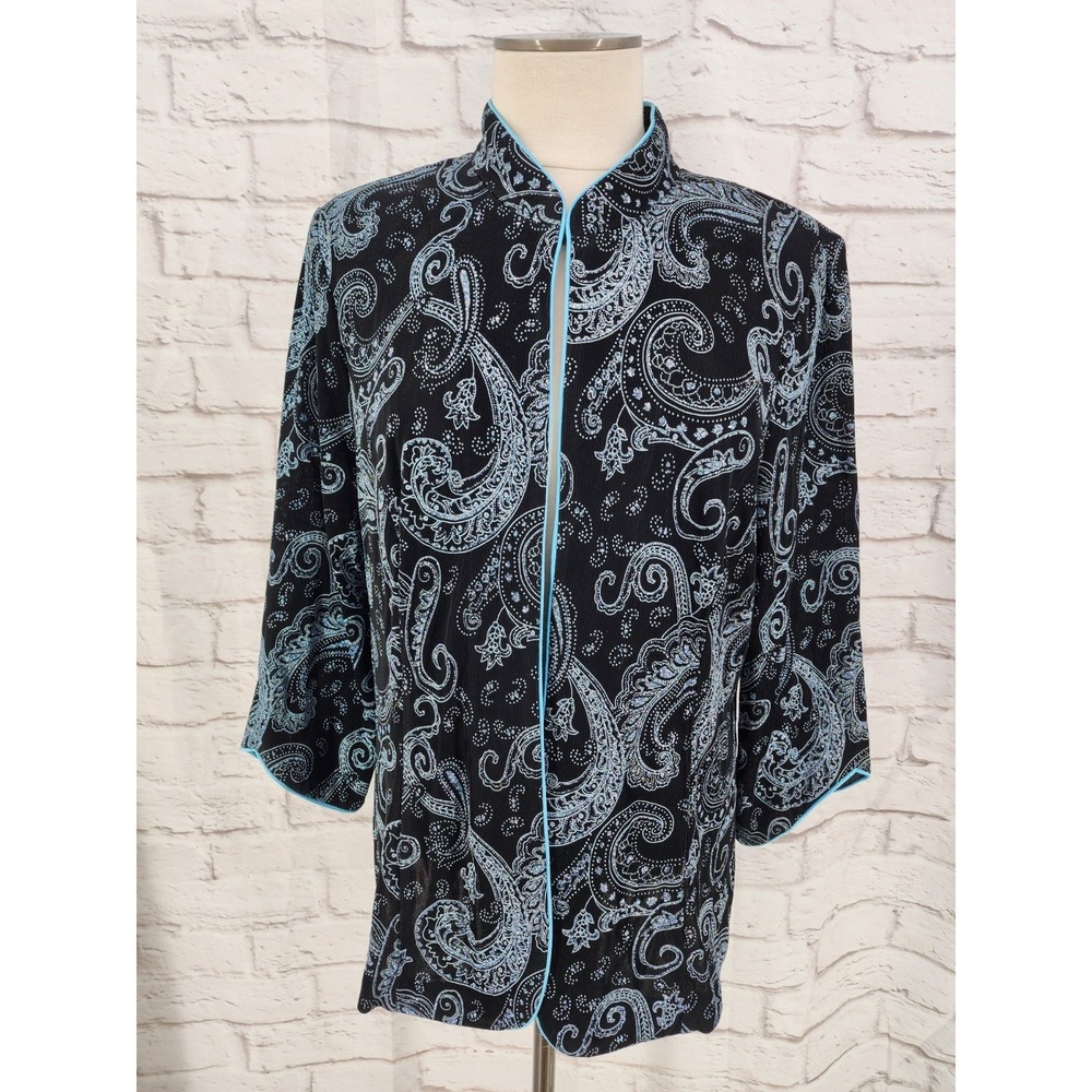 Alex Evenings Formal Jacket Topper XXL‎ Slinky Mandarin Collar Paisley Sparkle